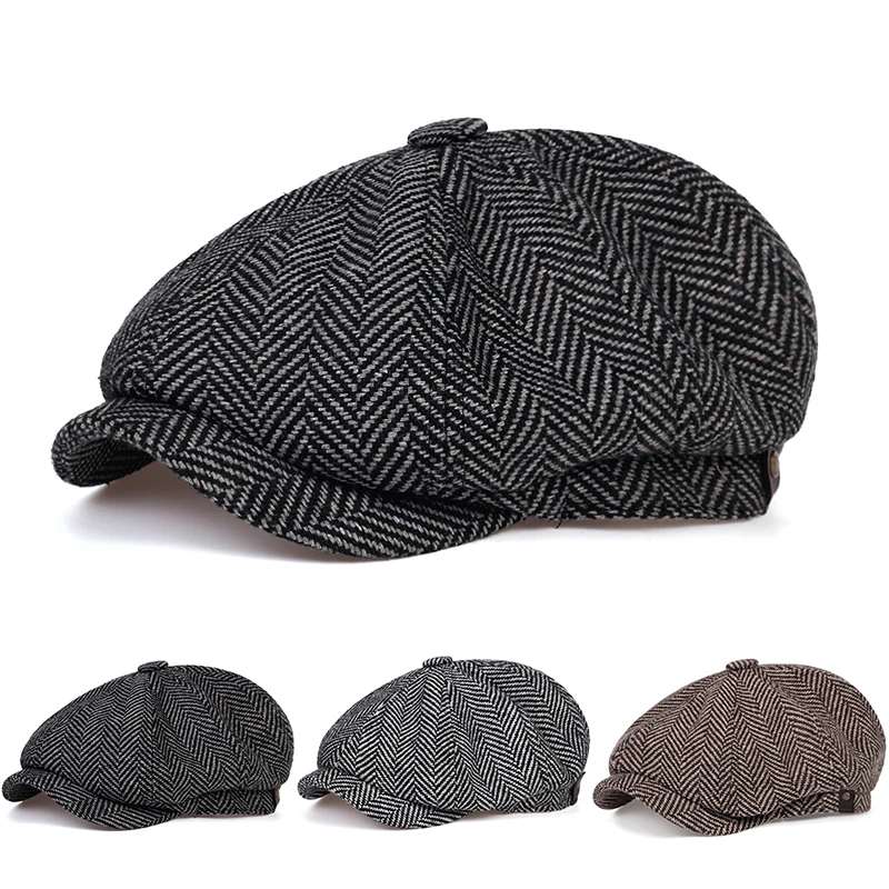 Retro Newsboy Caps Men British Painters Hats Autumn Winter Berets Herringbone Flat Cap Hip Hop Berets
