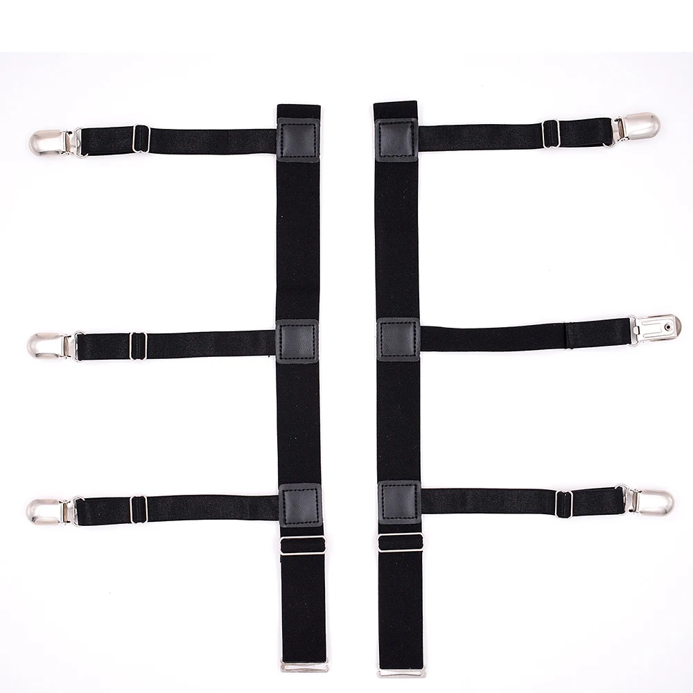 Men's Shirt Stays Adjustable Elastic Shirt Tuckers Garters Shirt Holders with Non-Slip Locking Clamps for Police Military-Black