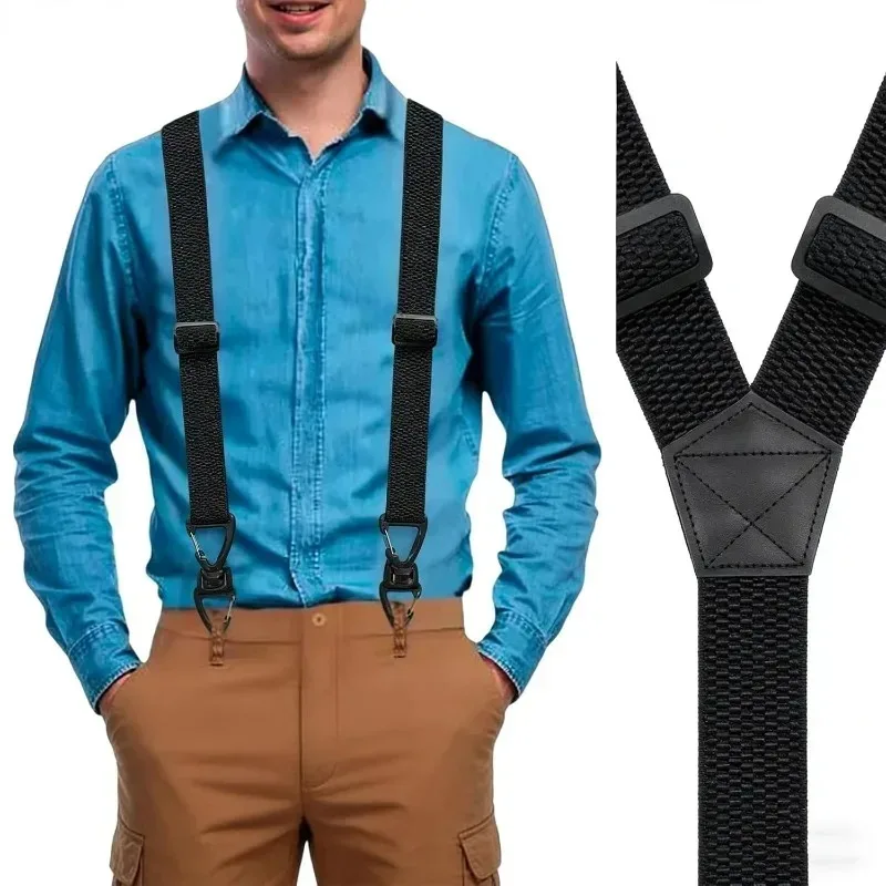 New Heavy Duty Work Suspenders for Men 3.8cm Wide with Plastic Gripper Clasps Adjustable Elastic Trouser Pants Braces-Black 1pcs