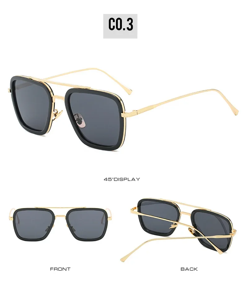 Steam Punk Tony Stark Sunglasses Men Women Fashion Square Driving Glasses Unisex Metal Frame Trendy Shades Oculos De Sol