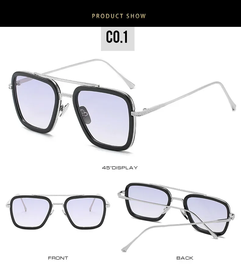 Steam Punk Tony Stark Sunglasses Men Women Fashion Square Driving Glasses Unisex Metal Frame Trendy Shades Oculos De Sol