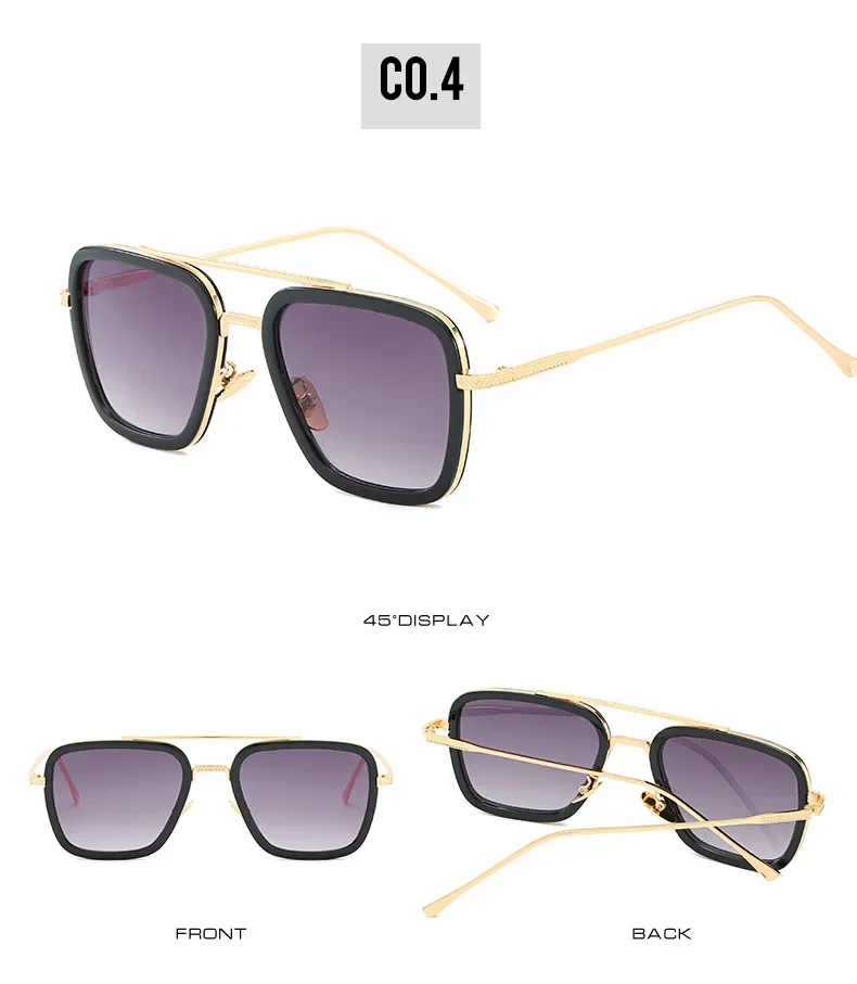 Steam Punk Tony Stark Sunglasses Men Women Fashion Square Driving Glasses Unisex Metal Frame Trendy Shades Oculos De Sol