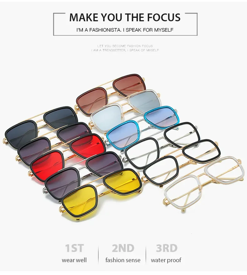 Steam Punk Tony Stark Sunglasses Men Women Fashion Square Driving Glasses Unisex Metal Frame Trendy Shades Oculos De Sol
