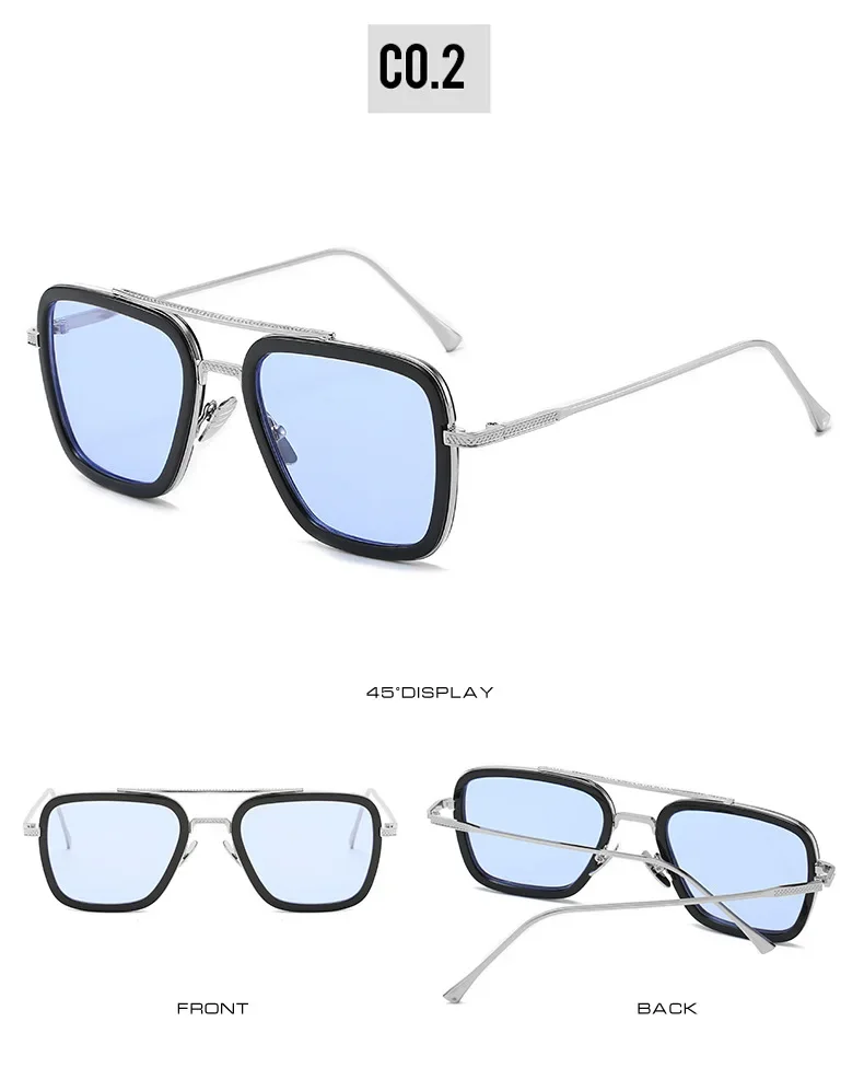 Steam Punk Tony Stark Sunglasses Men Women Fashion Square Driving Glasses Unisex Metal Frame Trendy Shades Oculos De Sol