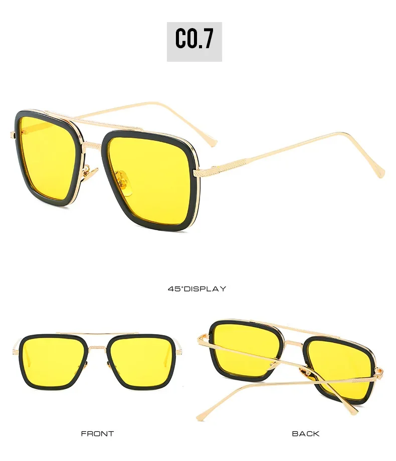 Steam Punk Tony Stark Sunglasses Men Women Fashion Square Driving Glasses Unisex Metal Frame Trendy Shades Oculos De Sol