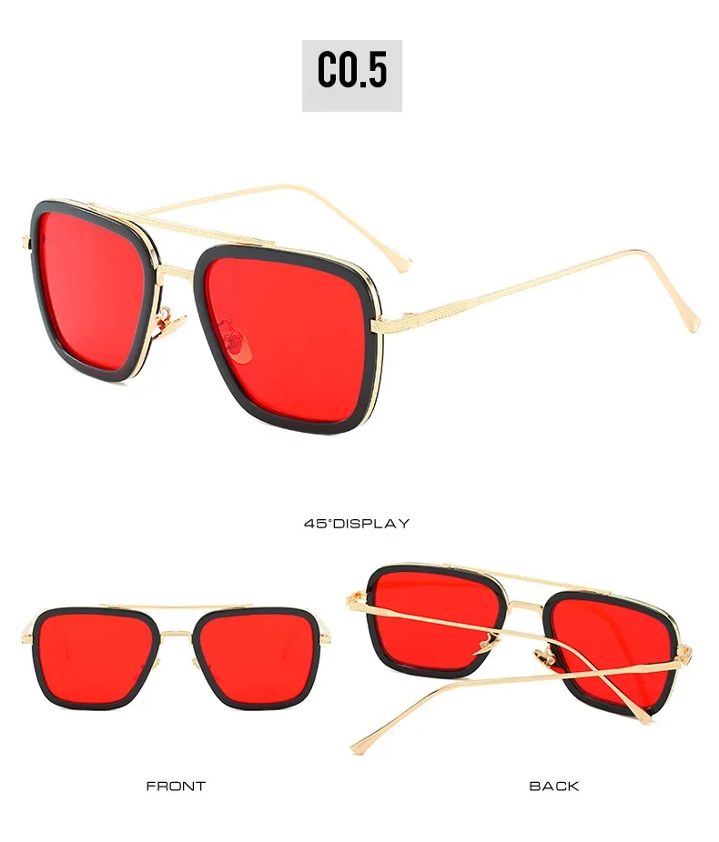 Steam Punk Tony Stark Sunglasses Men Women Fashion Square Driving Glasses Unisex Metal Frame Trendy Shades Oculos De Sol