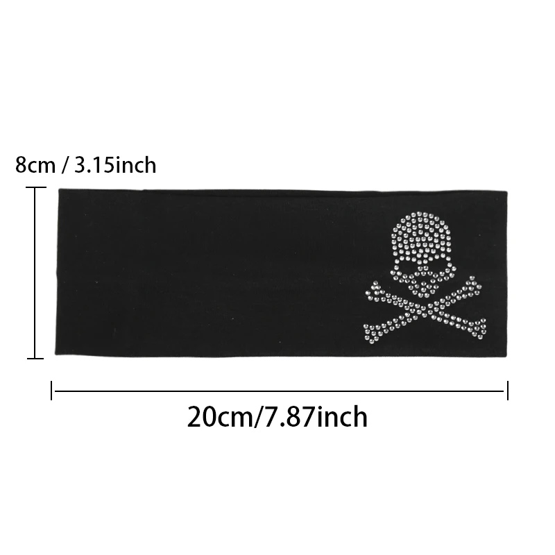 SKull Design Retro Street Punk Style Rhinestone Hair Strap Hot Girls Elastic Wide Edge Hairband Sports Anti Sweating Headband