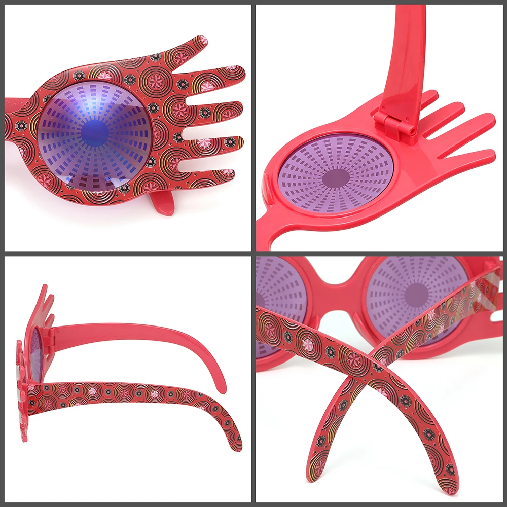 Novelty Hand Shape Masquerade Glasses Red Swirl Print Frame Purple Lens Funny Decorative Eyewear For Ball, Carnival And Costume