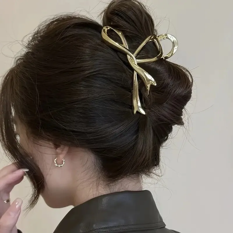 Metal Hair Clip Fashion Barrettes Korean Geometric Black Bow knot Hair Claw for Women Thick Thin Accessories Bath Crab Clamp