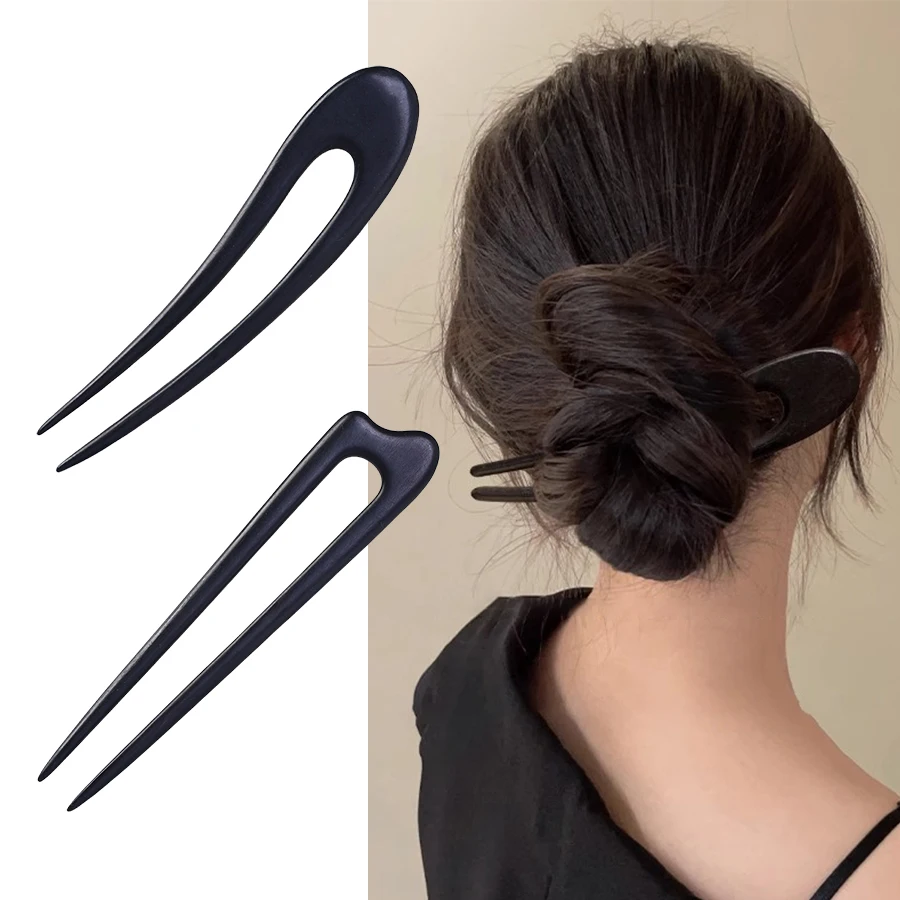 U-Shaped Wooden Hair Sticks Fork Fashion Chinese Style Hairpin Headwear Hair Bun Women Girls Vintage Ponytail Hair Accessories