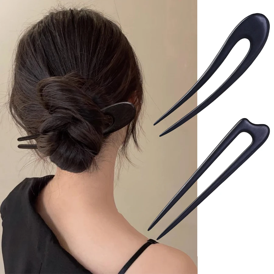 U-Shaped Wooden Hair Sticks Fork Fashion Chinese Style Hairpin Headwear Hair Bun Women Girls Vintage Ponytail Hair Accessories