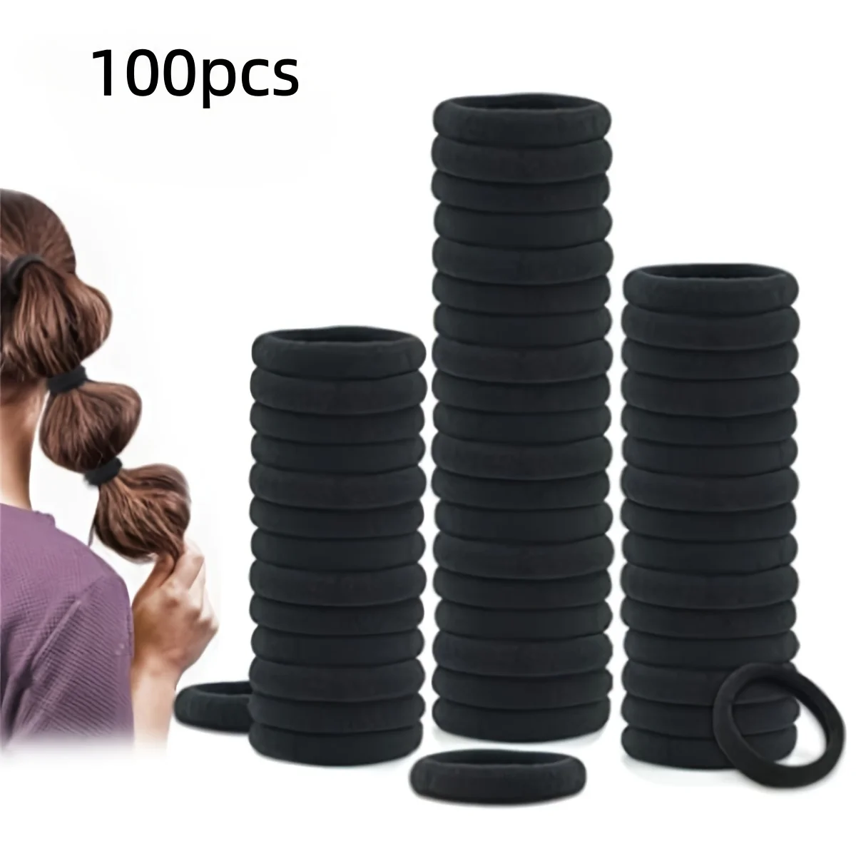  100PCS Black Hair Ties for Women Girls, Seamless High Elastic Hair Band, Elastic Hair Ties No Damage Ponytail Holder Hair Rope