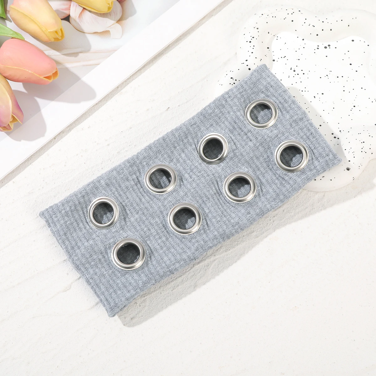 AWAYTR Punk Girl Fabric Hollow Elastic Headbands Metal Rock Personalized Hollow Eyelets Hair Band Casual Sports Grommet Headband