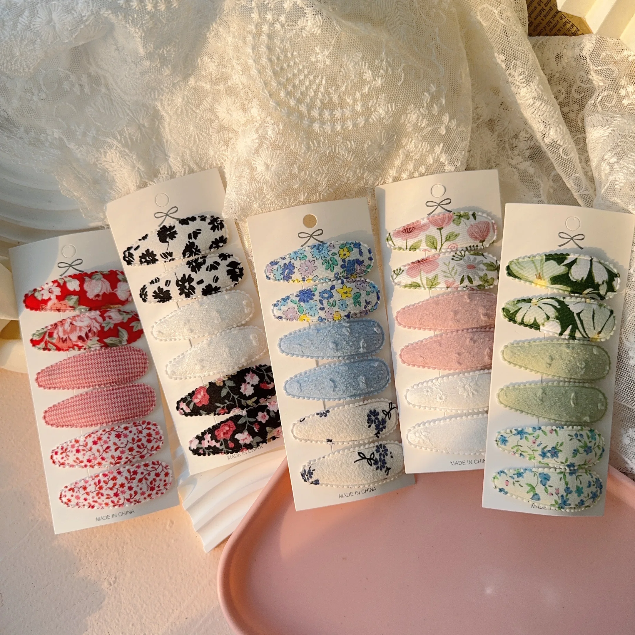 6Pcs/set Fresh Print Cotton Alloy Hair Clips for Kids Fabric Plaid BB Hairpins Girl Hairgripe Headwear Baby Hair Accessories