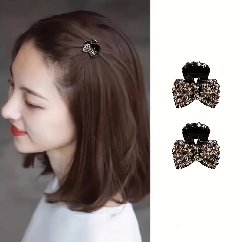 2pcs Flash Diamond Mini Bow Mini Gripper Luxury Hairpin Front Hairpin Female Head Hairpin Side Clip Hair Root Fluffy Artifact