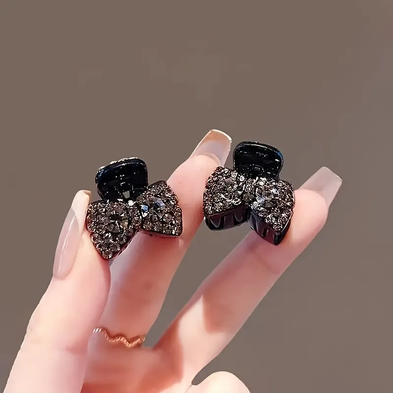 2pcs Flash Diamond Mini Bow Mini Gripper Luxury Hairpin Front Hairpin Female Head Hairpin Side Clip Hair Root Fluffy Artifact