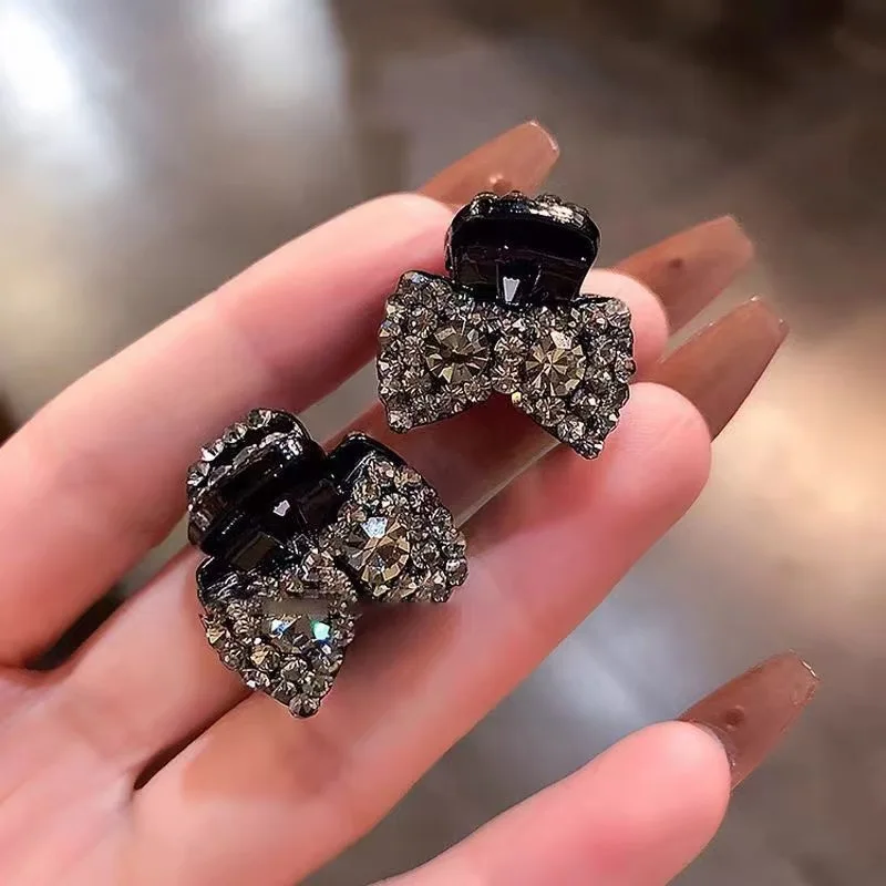 2pcs Flash Diamond Mini Bow Mini Gripper Luxury Hairpin Front Hairpin Female Head Hairpin Side Clip Hair Root Fluffy Artifact
