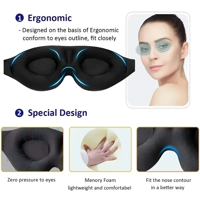 3D Full Shading Sleep Mask Relaxing and Zero Pressure Soft and Breathable Nap Mask To Relieve Eye Fatigue