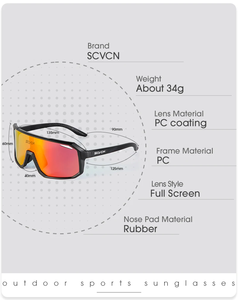SCVCN Trendy Eyewear Cycling Sunglasses Fashion Sunglasses MTB Bicycle Camping UV400 Hiking Protection Glasses for Men Women