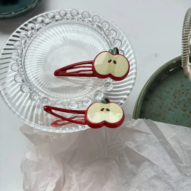 2/10Pcs Fashion Red Apple Hairpins Woman Headwear Barrette Hair Accessories Girls Plastic Green Apple Hair Clip Hair Accessories