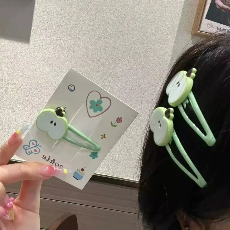 2/10Pcs Fashion Red Apple Hairpins Woman Headwear Barrette Hair Accessories Girls Plastic Green Apple Hair Clip Hair Accessories