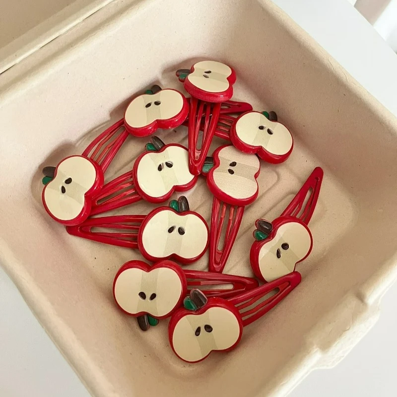 2/10Pcs Fashion Red Apple Hairpins Woman Headwear Barrette Hair Accessories Girls Plastic Green Apple Hair Clip Hair Accessories