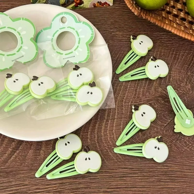 2/10Pcs Fashion Red Apple Hairpins Woman Headwear Barrette Hair Accessories Girls Plastic Green Apple Hair Clip Hair Accessories