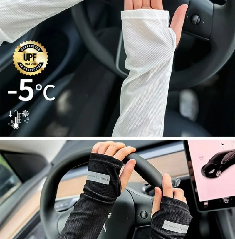UV Solar Arm Sleeves Men Cycling Mask Long Sleeve Ice Silk Driving Arm Cover Sun-protective Summer Women Anti-Sunburn Cool Muff