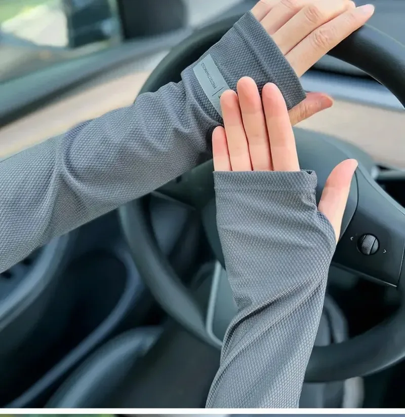 UV Solar Arm Sleeves Men Cycling Mask Long Sleeve Ice Silk Driving Arm Cover Sun-protective Summer Women Anti-Sunburn Cool Muff