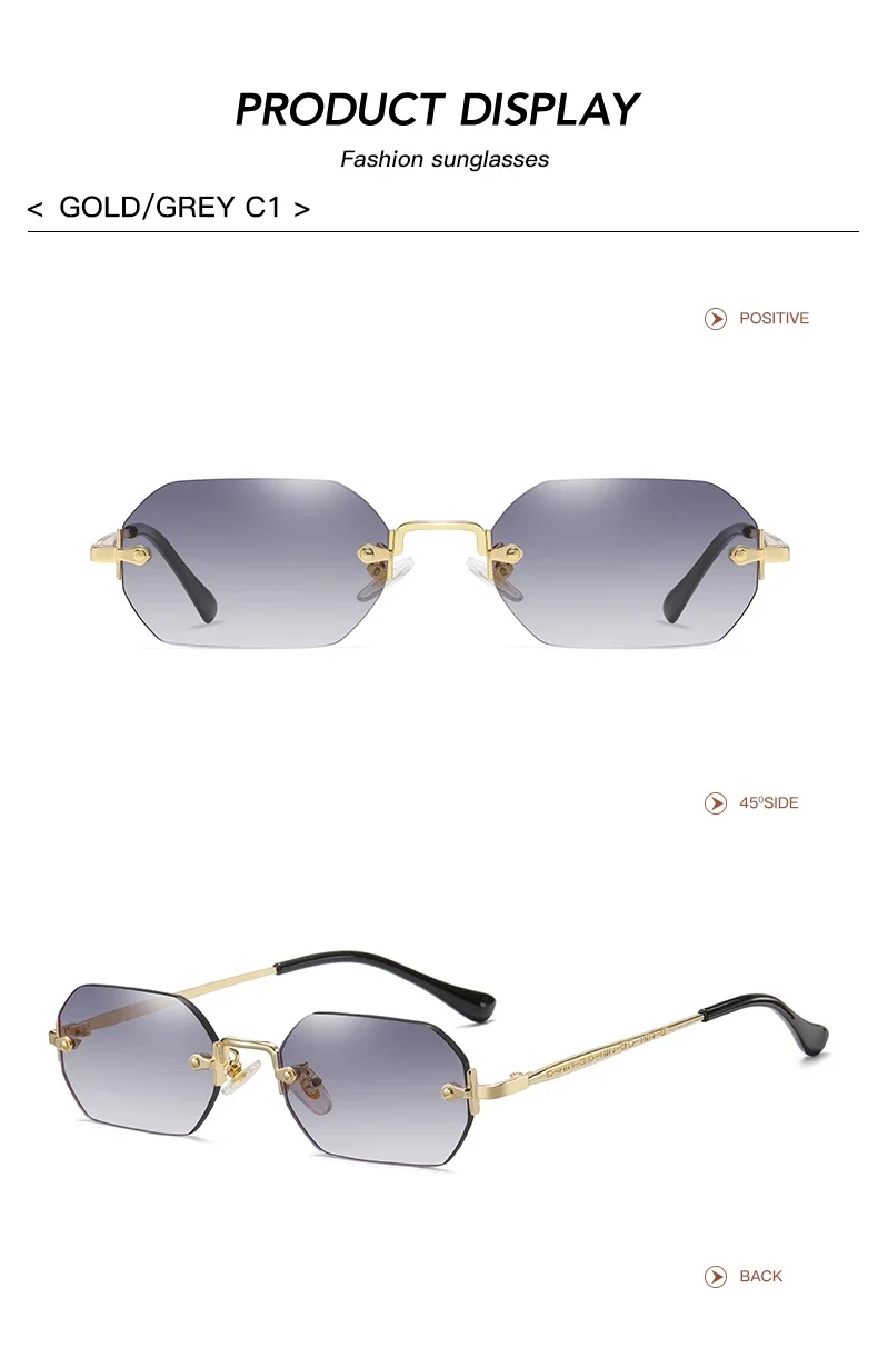 Vintage Rimless Polygon Sunglasses Women Men Luxury Brand Designer Popular Travel Small Frame Sun Glasses Ladies