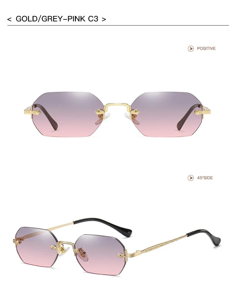 Vintage Rimless Polygon Sunglasses Women Men Luxury Brand Designer Popular Travel Small Frame Sun Glasses Ladies