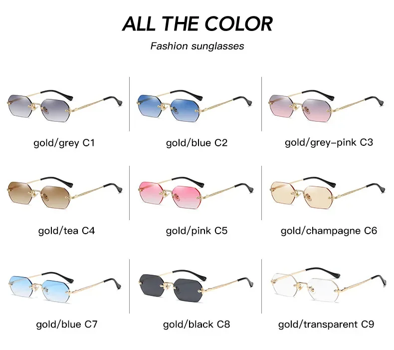 Vintage Rimless Polygon Sunglasses Women Men Luxury Brand Designer Popular Travel Small Frame Sun Glasses Ladies