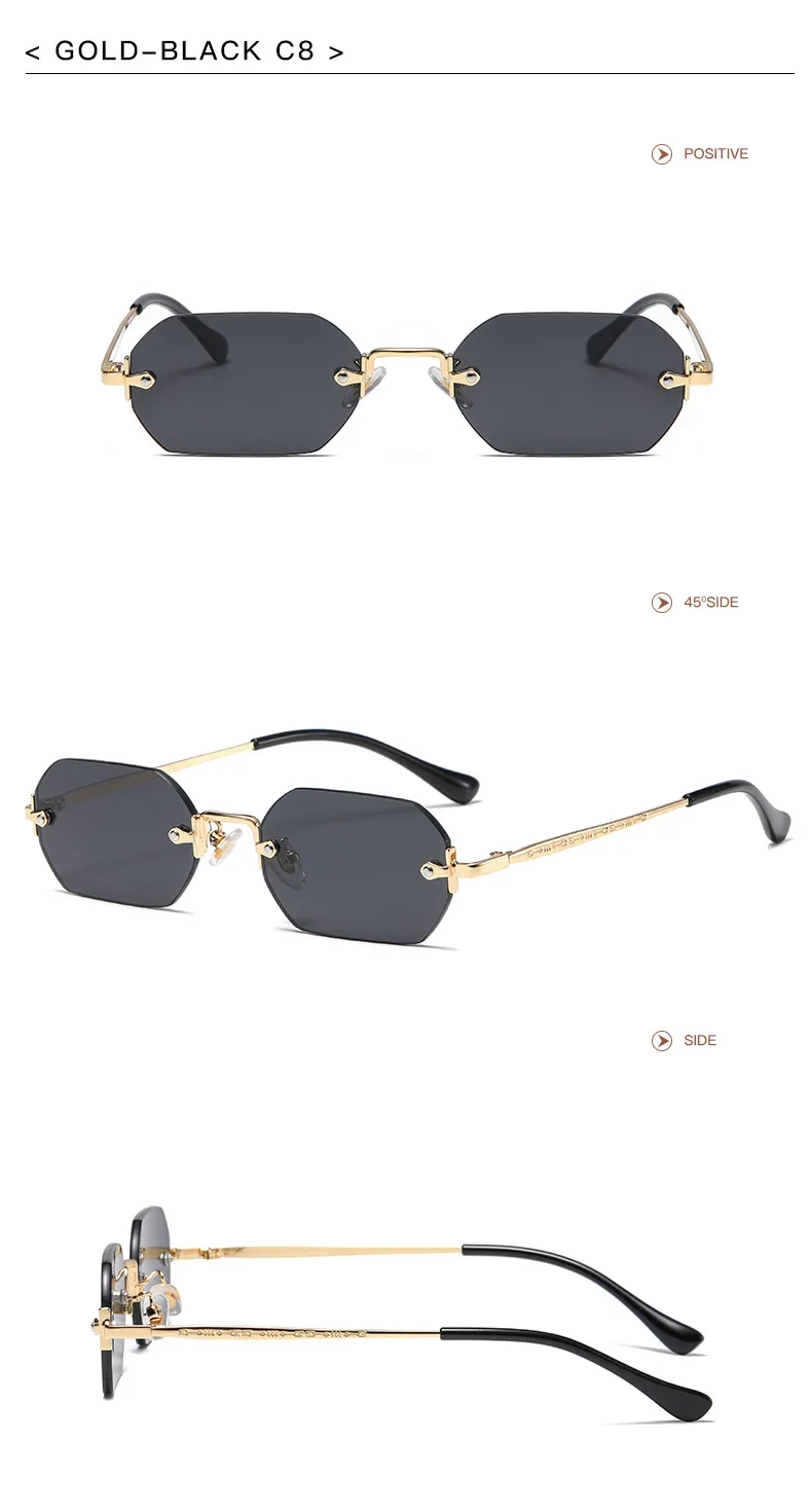 Vintage Rimless Polygon Sunglasses Women Men Luxury Brand Designer Popular Travel Small Frame Sun Glasses Ladies