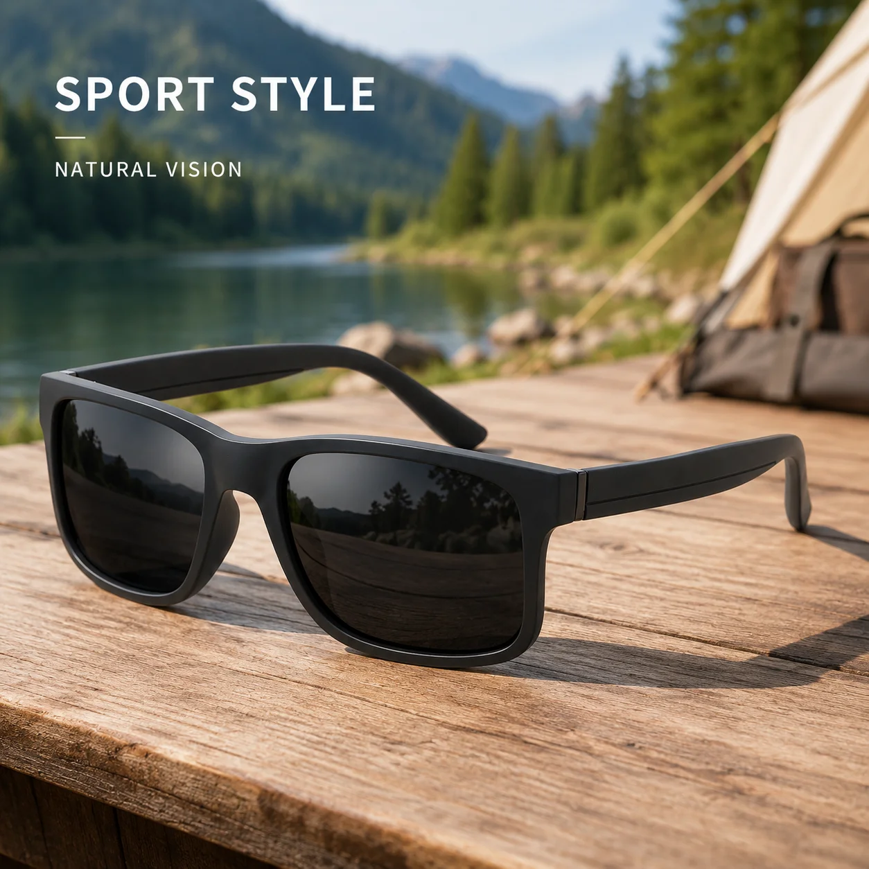 Matte Black Frame Polarized Sunglasses Men Square UV400 Driving Shades Outdoor Sports Sun Glasses
