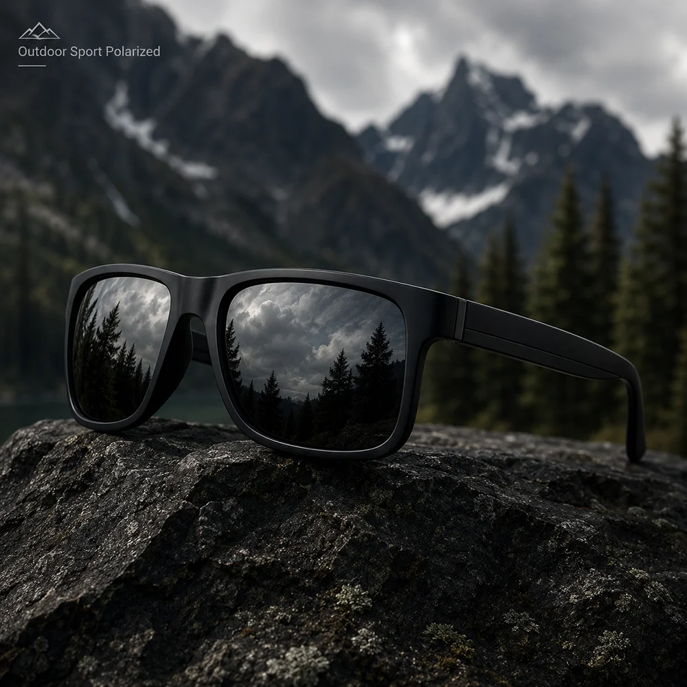 Matte Black Frame Polarized Sunglasses Men Square UV400 Driving Shades Outdoor Sports Sun Glasses