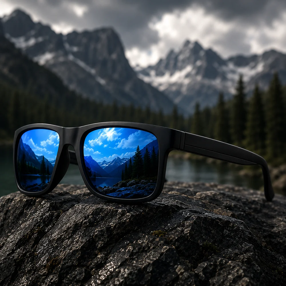 Matte Black Frame Polarized Sunglasses Men Square UV400 Driving Shades Outdoor Sports Sun Glasses