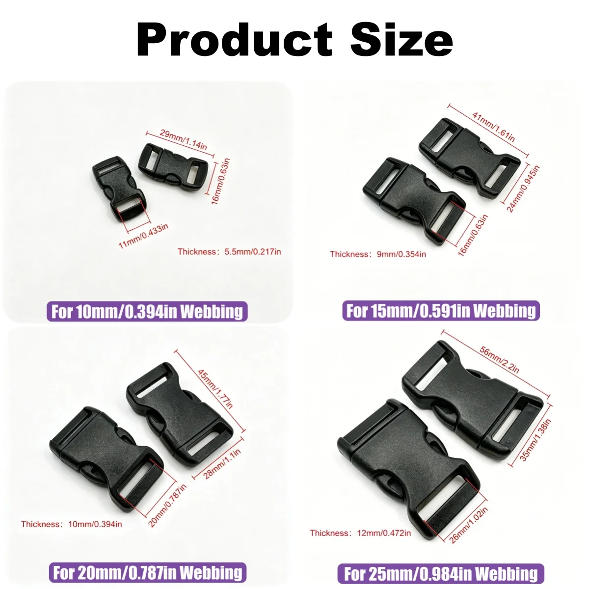 13-100Pcs 10/15/20/25mm Assorted Colors Plastic Side Release Buckle Belt Buckle for Parachute 550 Cord Paracord Bracelet Outdoor