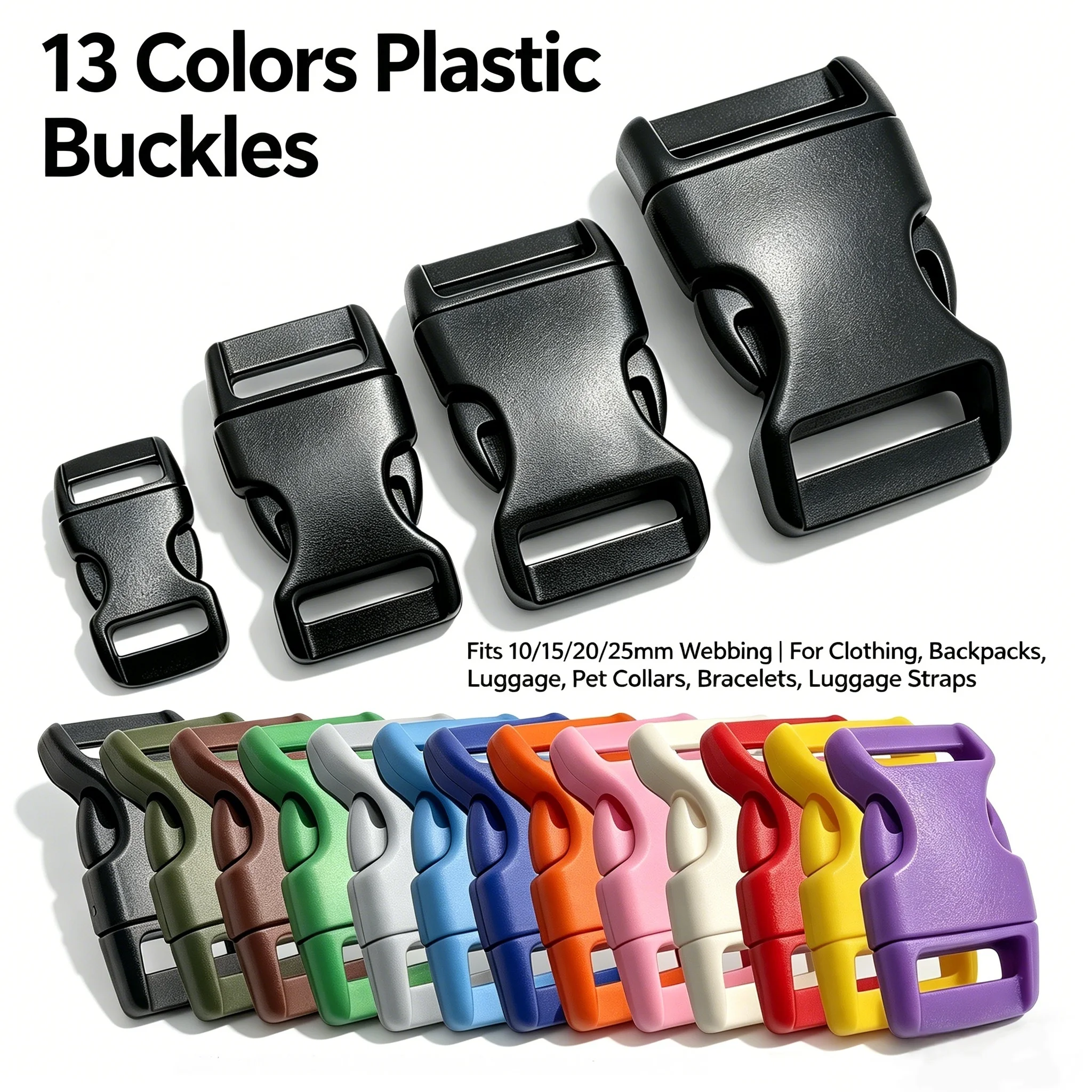 13-100Pcs 10/15/20/25mm Assorted Colors Plastic Side Release Buckle Belt Buckle for Parachute 550 Cord Paracord Bracelet Outdoor