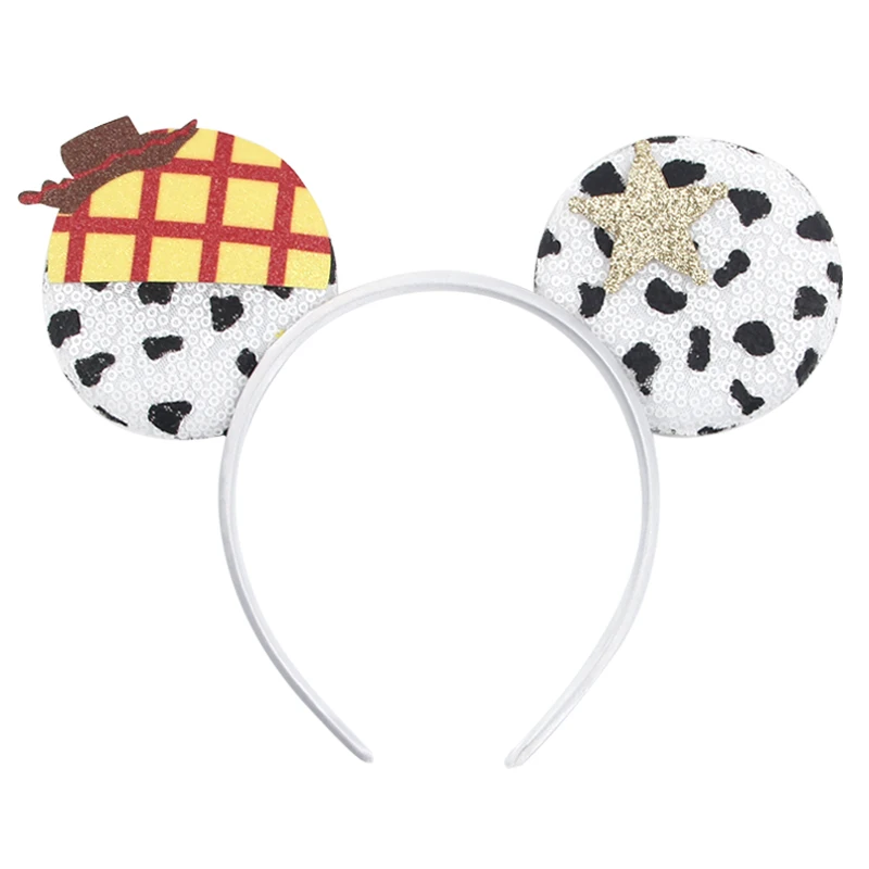 Cartoon Mouse Ear Headband Sequins Bow Hairband Space Astronaut Cowboy Party Hair Accessory for Women Cosplay Costume Headwear