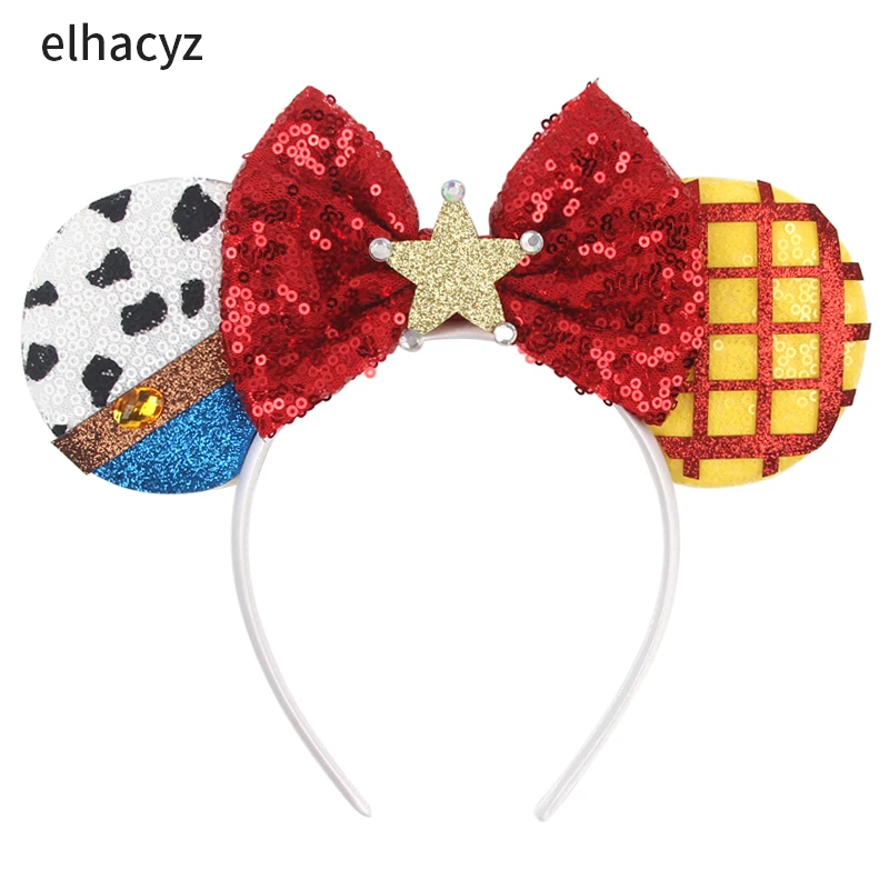 Cartoon Mouse Ear Headband Sequins Bow Hairband Space Astronaut Cowboy Party Hair Accessory for Women Cosplay Costume Headwear