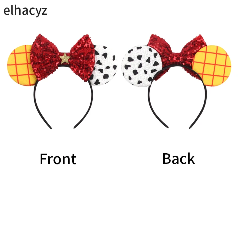 Cartoon Mouse Ear Headband Sequins Bow Hairband Space Astronaut Cowboy Party Hair Accessory for Women Cosplay Costume Headwear