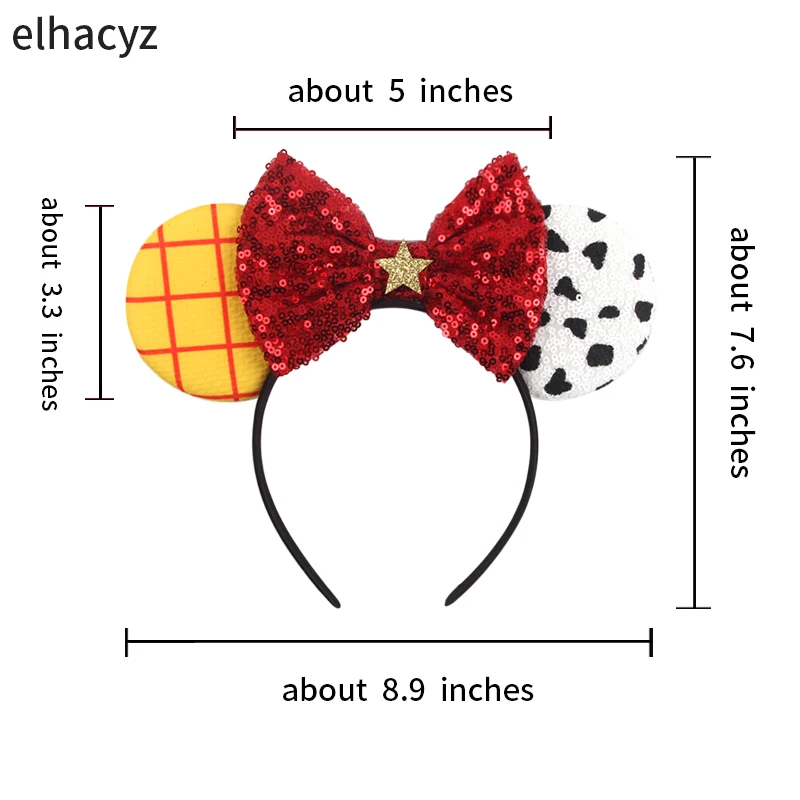 Cartoon Mouse Ear Headband Sequins Bow Hairband Space Astronaut Cowboy Party Hair Accessory for Women Cosplay Costume Headwear