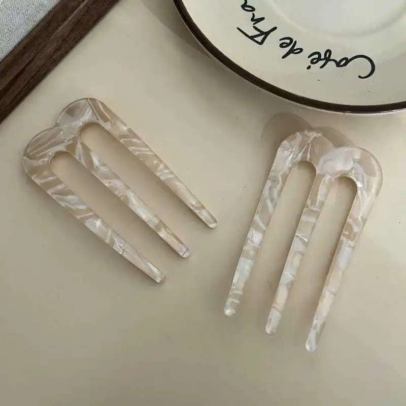 French Hair Pins for Women U Shaped Hair Forks Vintage Hairstyle Accessories Fashion 3 Prong Bun Hair Sticks