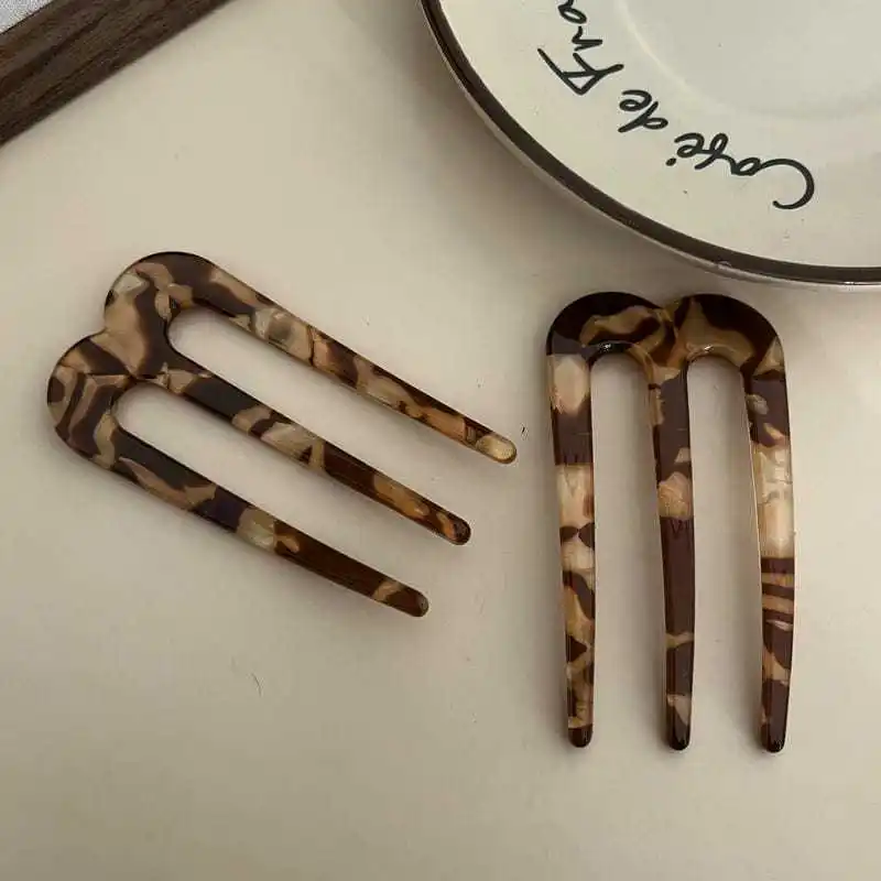 French Hair Pins for Women U Shaped Hair Forks Vintage Hairstyle Accessories Fashion 3 Prong Bun Hair Sticks