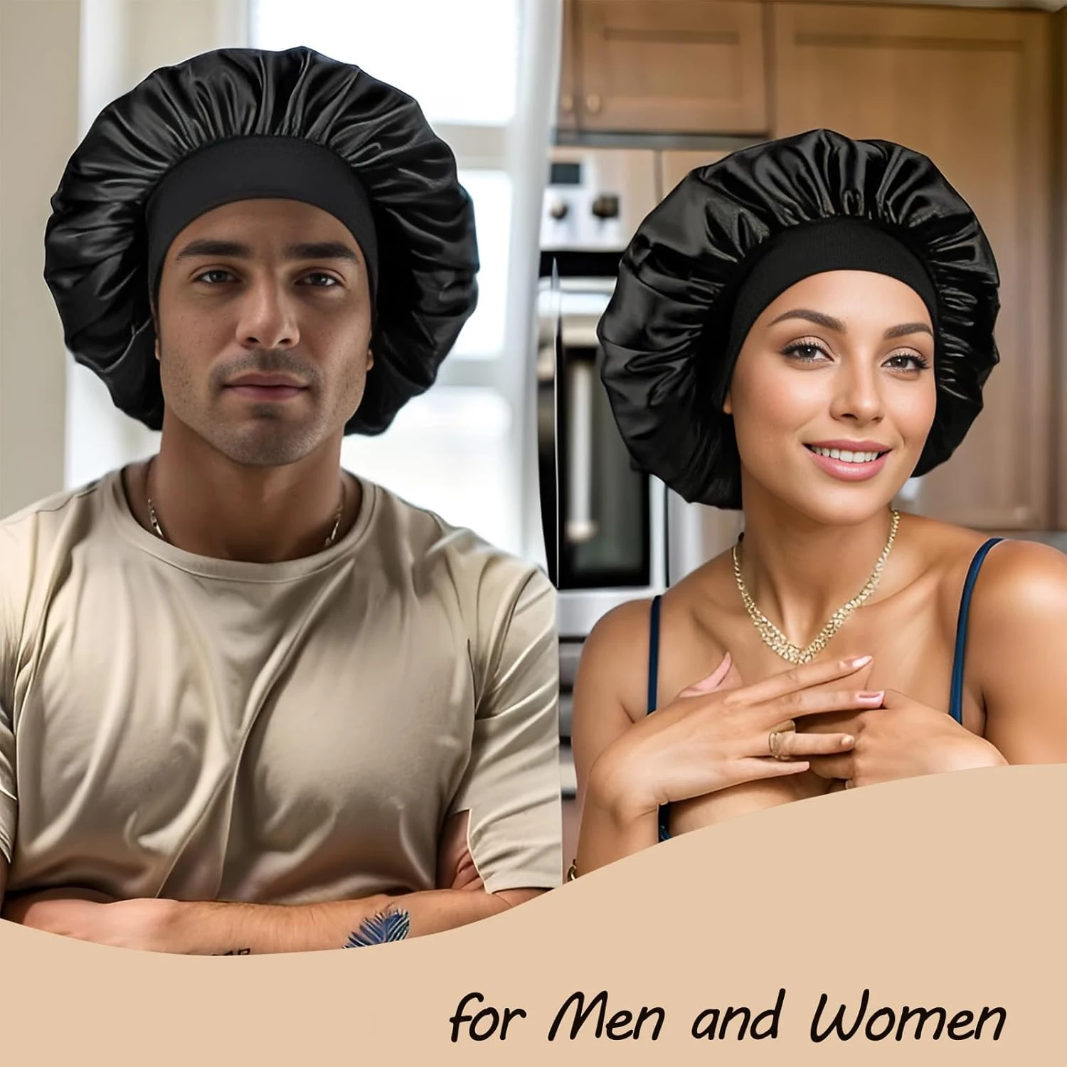 100% Mulberry Silk Sleep Cap for Women, Adjustable Satin Bonnet for Sleeping