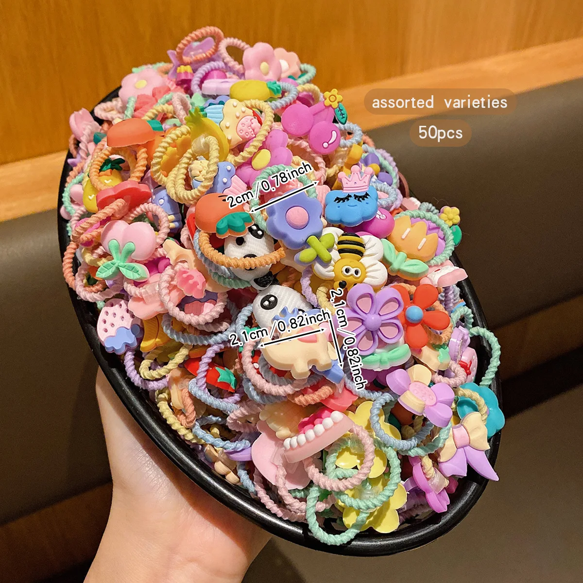 50 cartoon cute rubber band styles with random sweet hair rings suitable for daily use as hair accessories