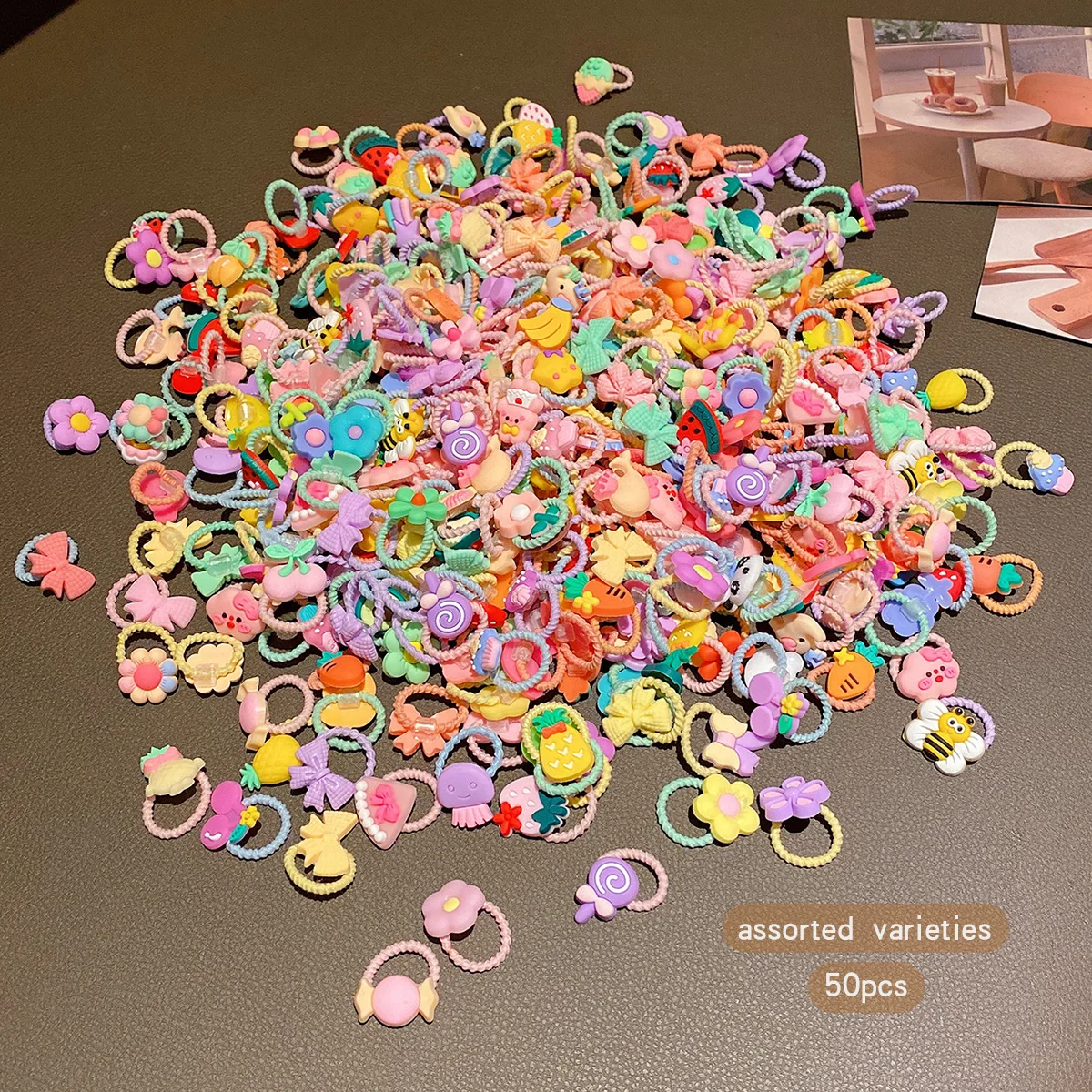 50 cartoon cute rubber band styles with random sweet hair rings suitable for daily use as hair accessories