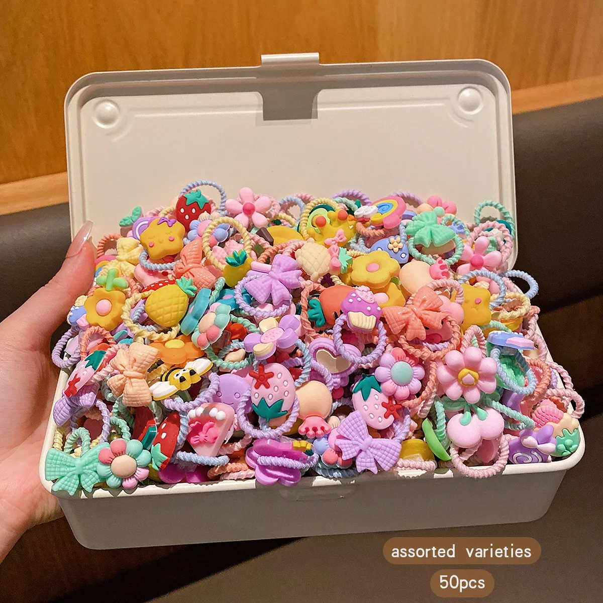 50 cartoon cute rubber band styles with random sweet hair rings suitable for daily use as hair accessories