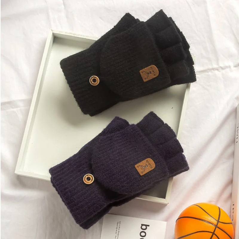 Knitted Fingerless Gloves Winter Thicken Warm Touch Screen Gloves for Men Women Gloves Warm Half Finger Student Gloves