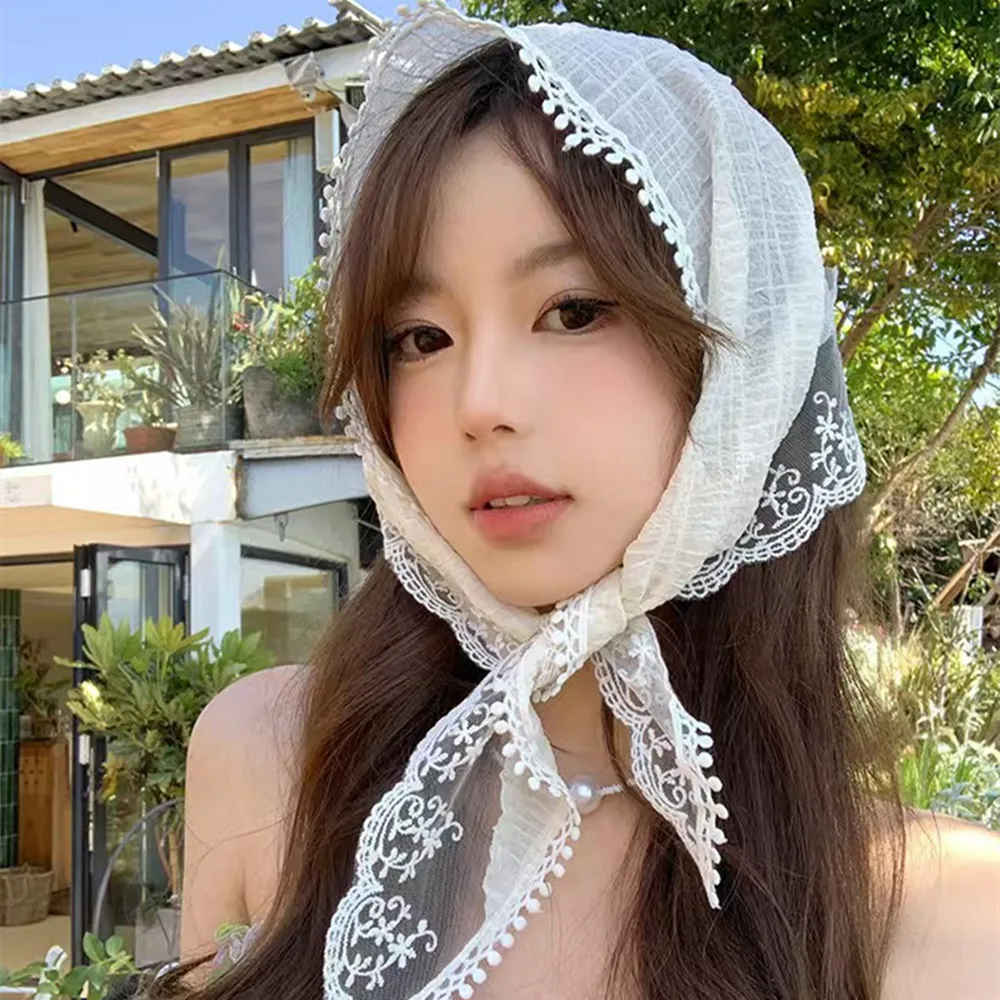 French Chic Alice White Lace Triangle Hair Wrap Fashion Accessory 
